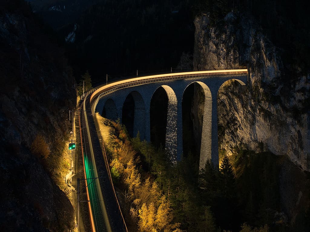 30.10.2015, Landwasser viaduct at night II., Tiefencastel - Filisur