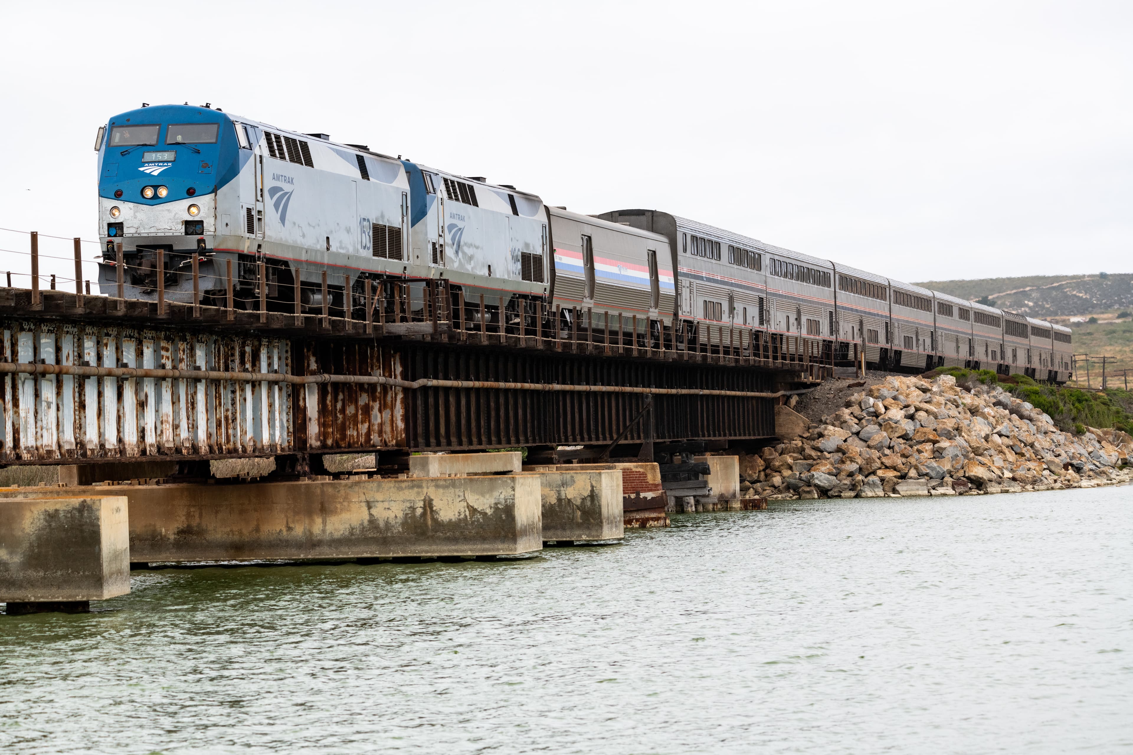 The Coast Starlight Roars Across the Santa Ynez River