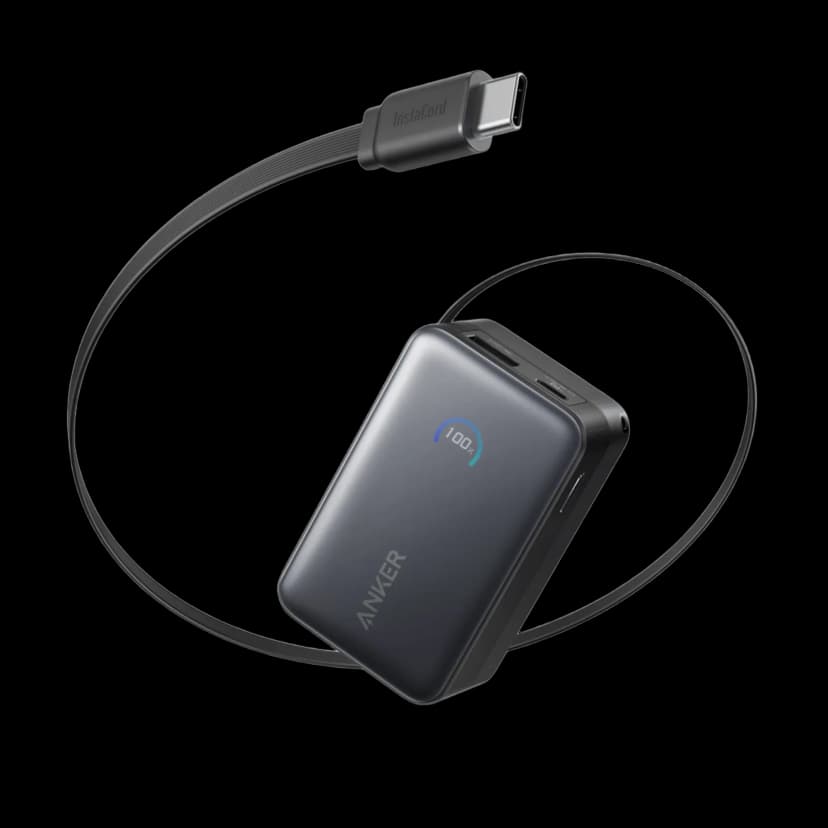 Anker Nano Power Bank 10K 45W with retractable USB-C cable, black