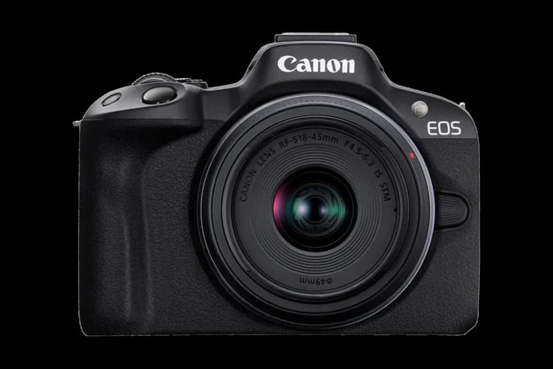 Canon EOS R50 with RF-S18-45mm lens, front view