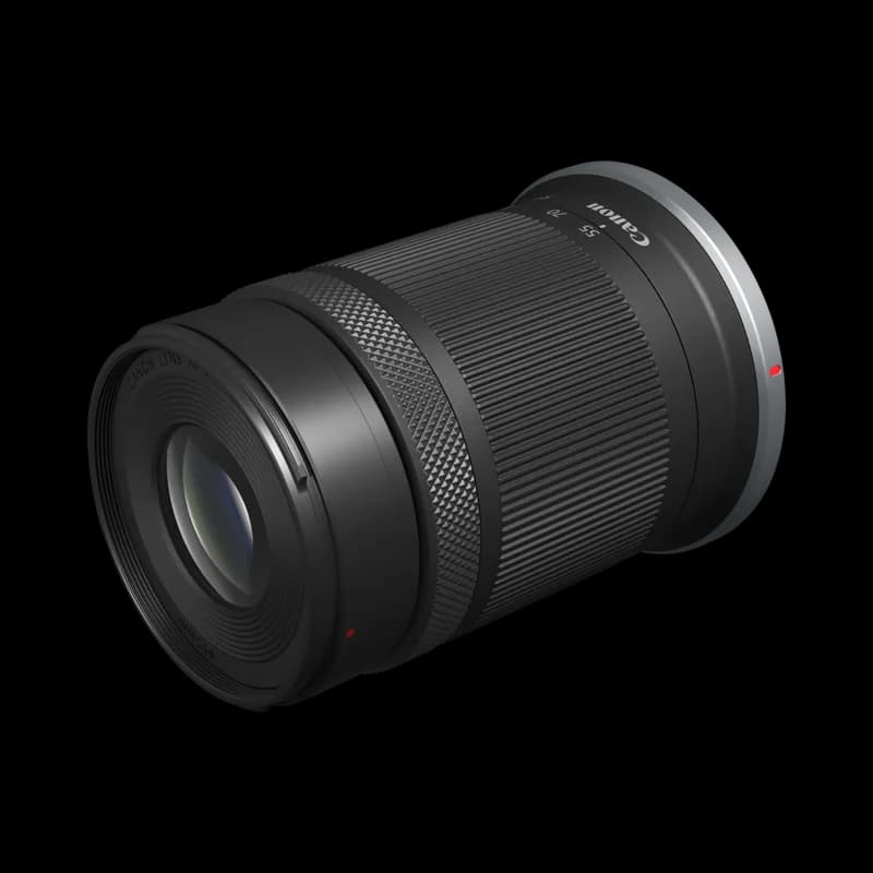 Canon RF-S55-210mm F5-7.1 IS STM lens, front slanted view