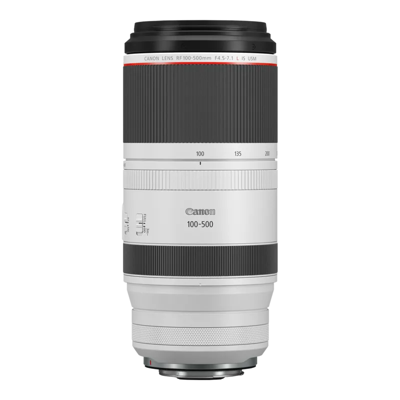Canon RF100-500mm F4.5-7.1 L IS USM lens, side view